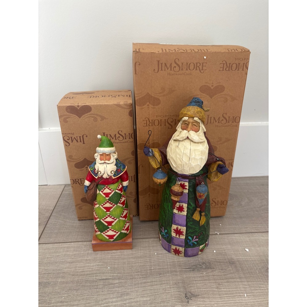 Jim shore holiday message and Santa with ornaments figures